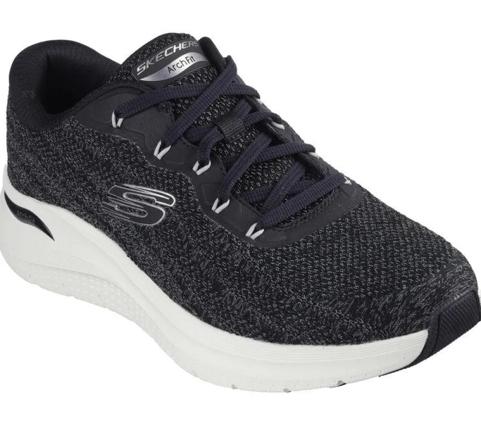 Men's Wide Fit Skechers 232701 Arch Fit 2.0 Road Wave Walking Trainers - Black