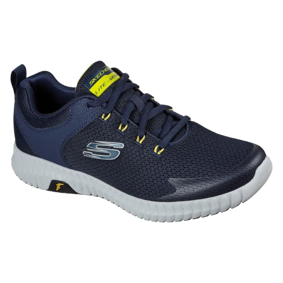 Men's Wide Fit Skechers 232212 Elite Flex Prime Take Over Sports Trainers - Navy/Yellow