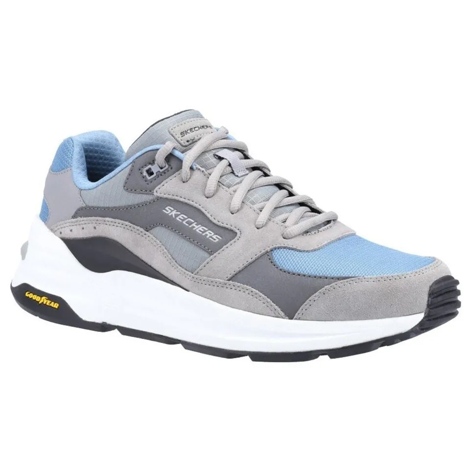 Men's Wide Fit Skechers 237200 Global Jogger Trainers - Grey/Blue