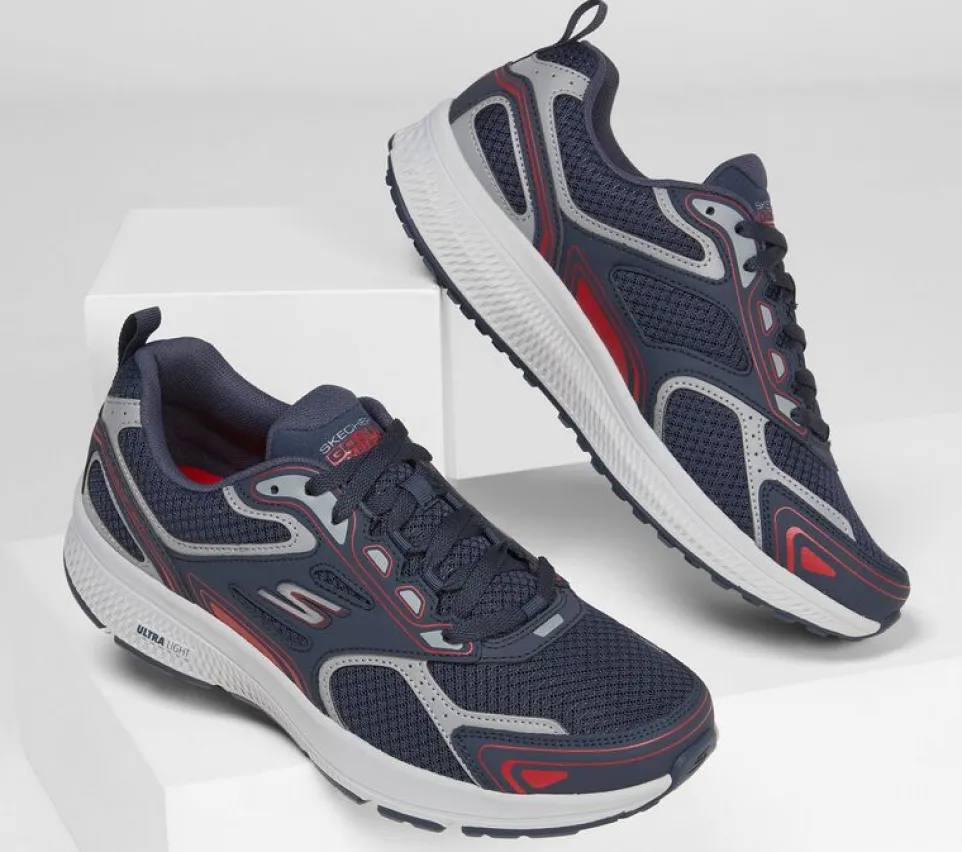 Men's Wide Fit Skechers 220034 Go Run Consistent Running Trainers - Navy/Red - Goga Mat