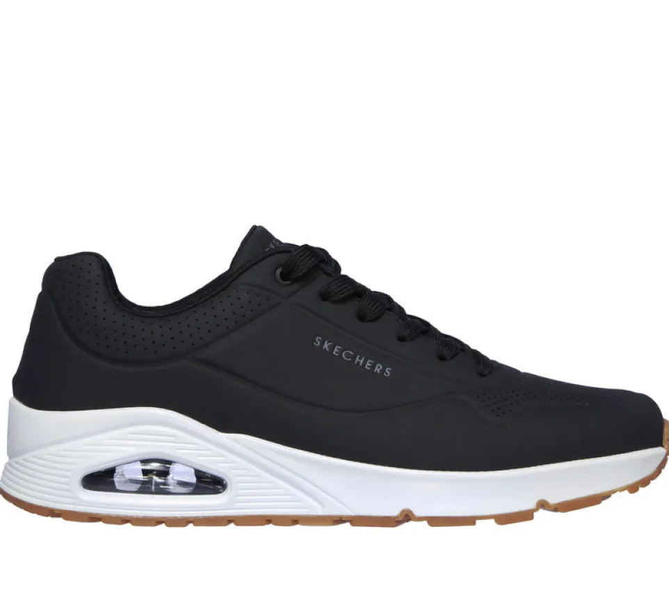 Men's Wide Fit Skechers 52458 Uno - Stand On Air Walking Trainers - Black/White