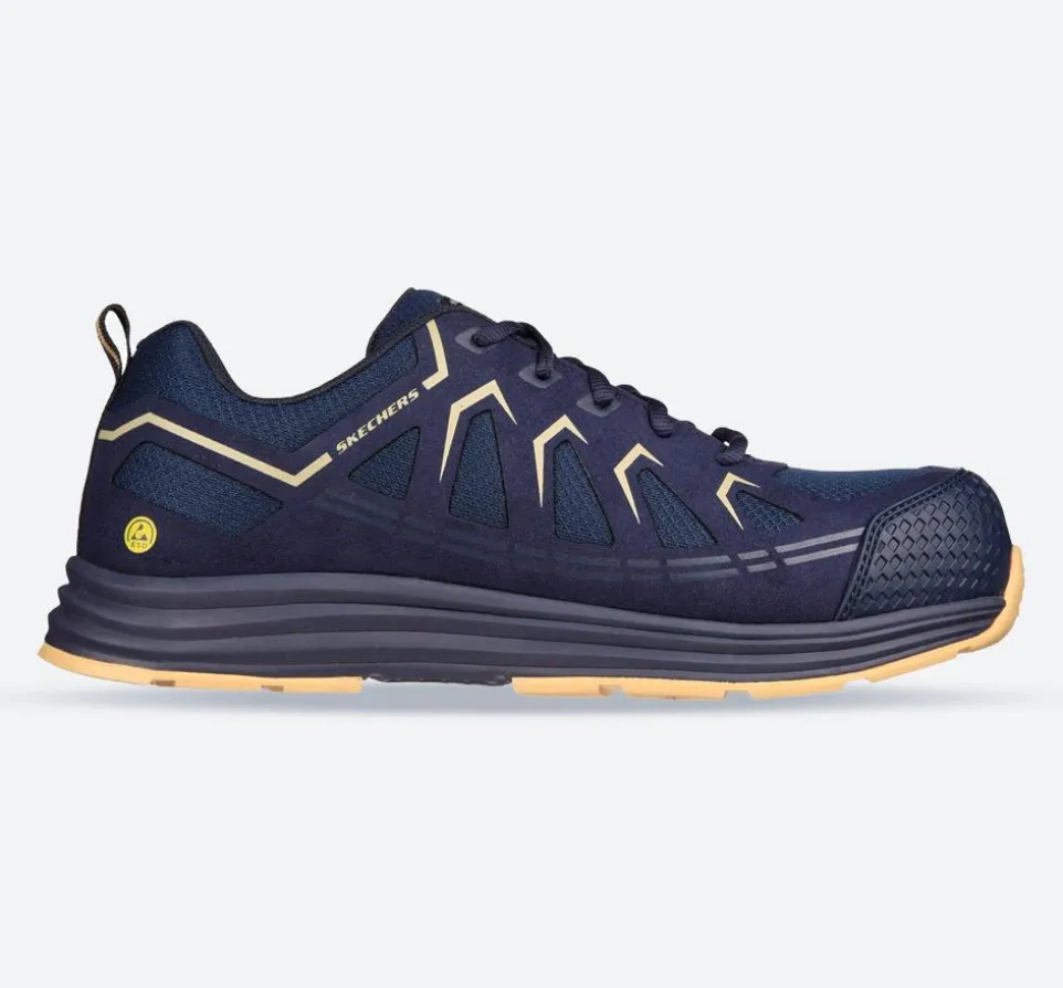 Men's Wide Fit Skechers 200127EC Malad II Safety Trainers - Navy/Tan