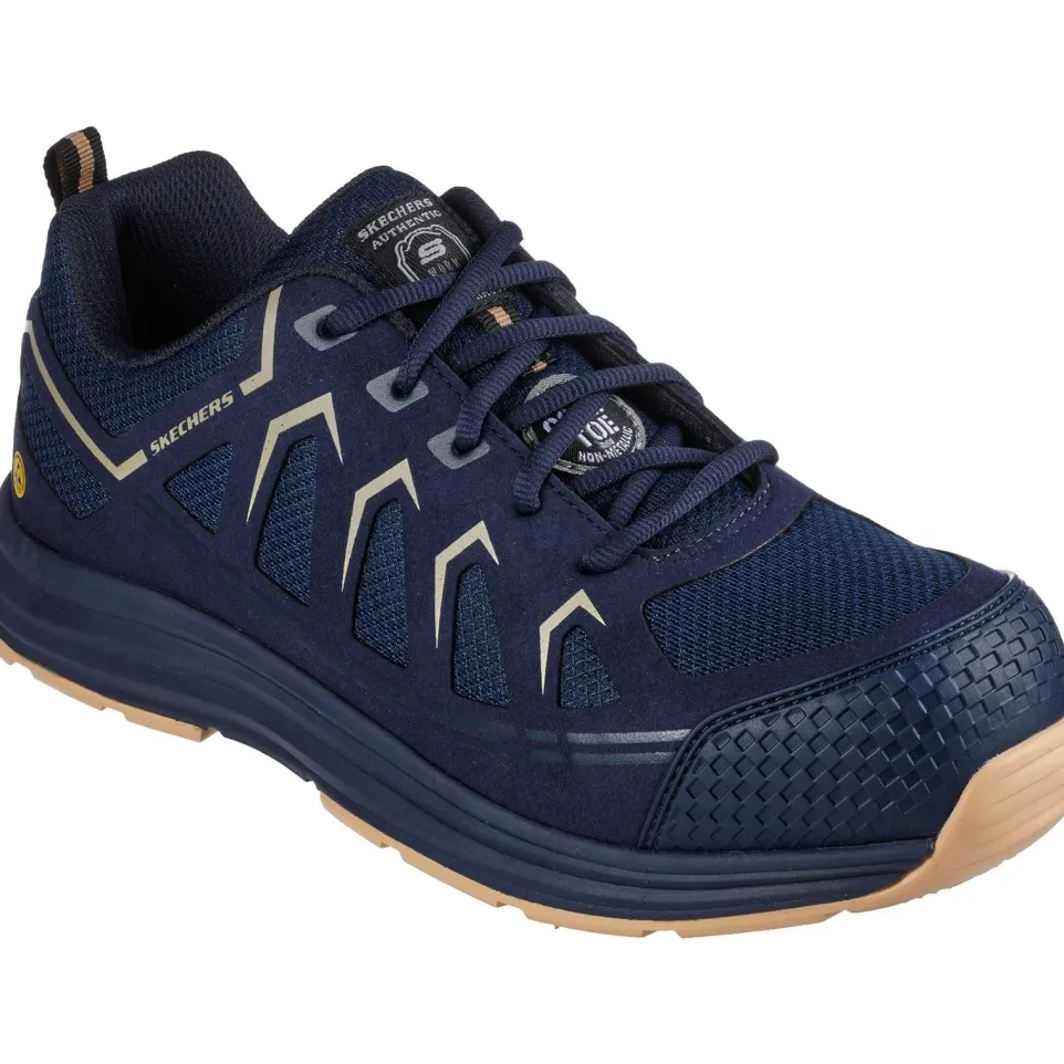 Men's Wide Fit Skechers 200127EC Malad II Safety Trainers - Navy/Tan