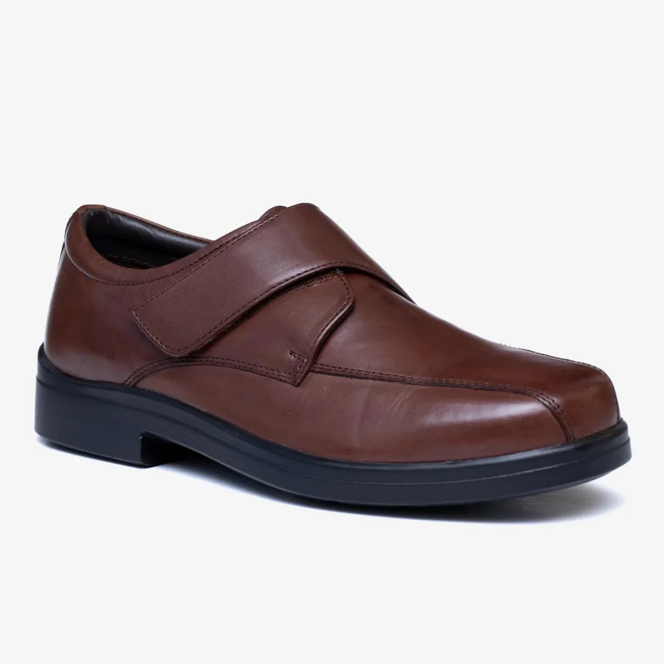Mens Wide Fit Tredd Well Peter Velcro Shoes - Dark Brown