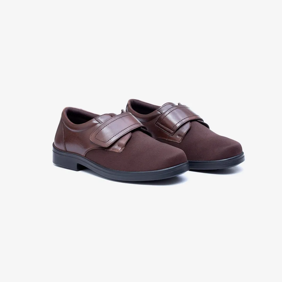 Mens Wide Fit Tredd Well Benjamin Velcro Soft Stretch Shoes - Brown