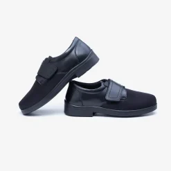 Mens Wide Fit Tredd Well Benjamin Velcro Soft Stretch Shoes - Black