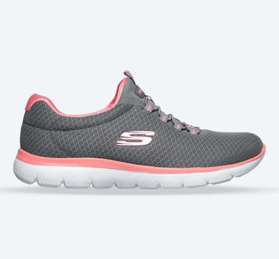 Women's Wide Fit Skechers 12980 Summits Slip On Sports Trainers - Grey/Pink