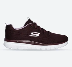 Women's Wide Fit Skechers 12615 Graceful Get Connected Sports Trainers - Wine