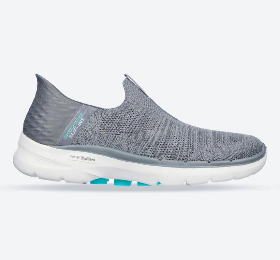 Women's Wide Fit Skechers 124569 Slip-ins GO WALK 6 Fabulous View Trainers - Grey