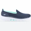 Women's Wide Fit Skechers 124508 Go Walk 6 Big Splash Trainers - Navy/Turquoise