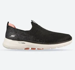 Women's Wide Fit Skechers 124502 Go Walk 6 Glimmering Trainers - Black/Pink