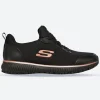 Women's Wide Fit Skechers 77222EC Squad SR Occupational Trainers - Black/Rose Gold
