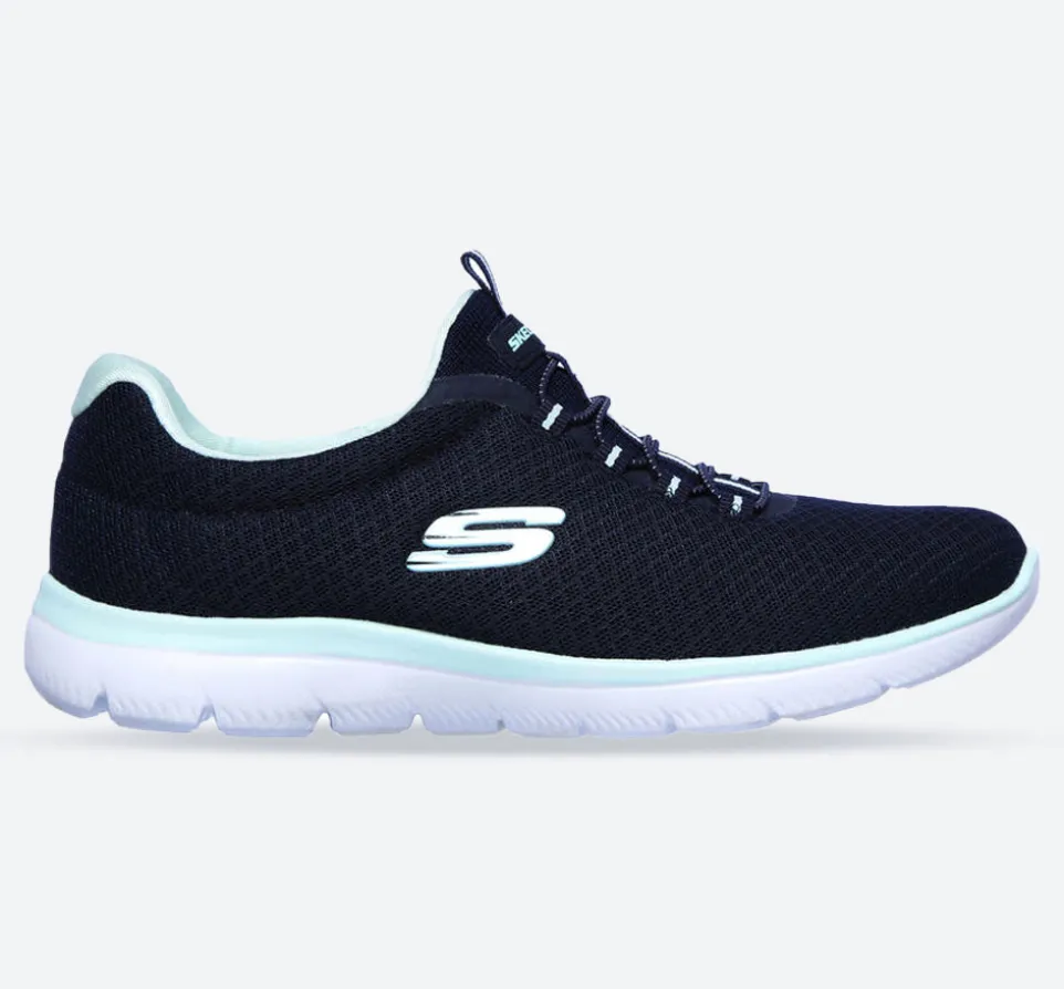 Women's Wide Fit Skechers 12980 Summits Slip On Sports Trainers - Navy/Aqua