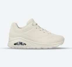 Women's Wide Fit Skechers 73690 Uno - Stand On Air Walking Street Wear Trainers - Off White