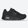 Women's Wide Fit Skechers 73690 Uno - Stand On Air Walking Street Wear Trainers - Black