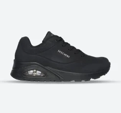 Women's Wide Fit Skechers 73690 Uno - Stand On Air Walking Street Wear Trainers - Black