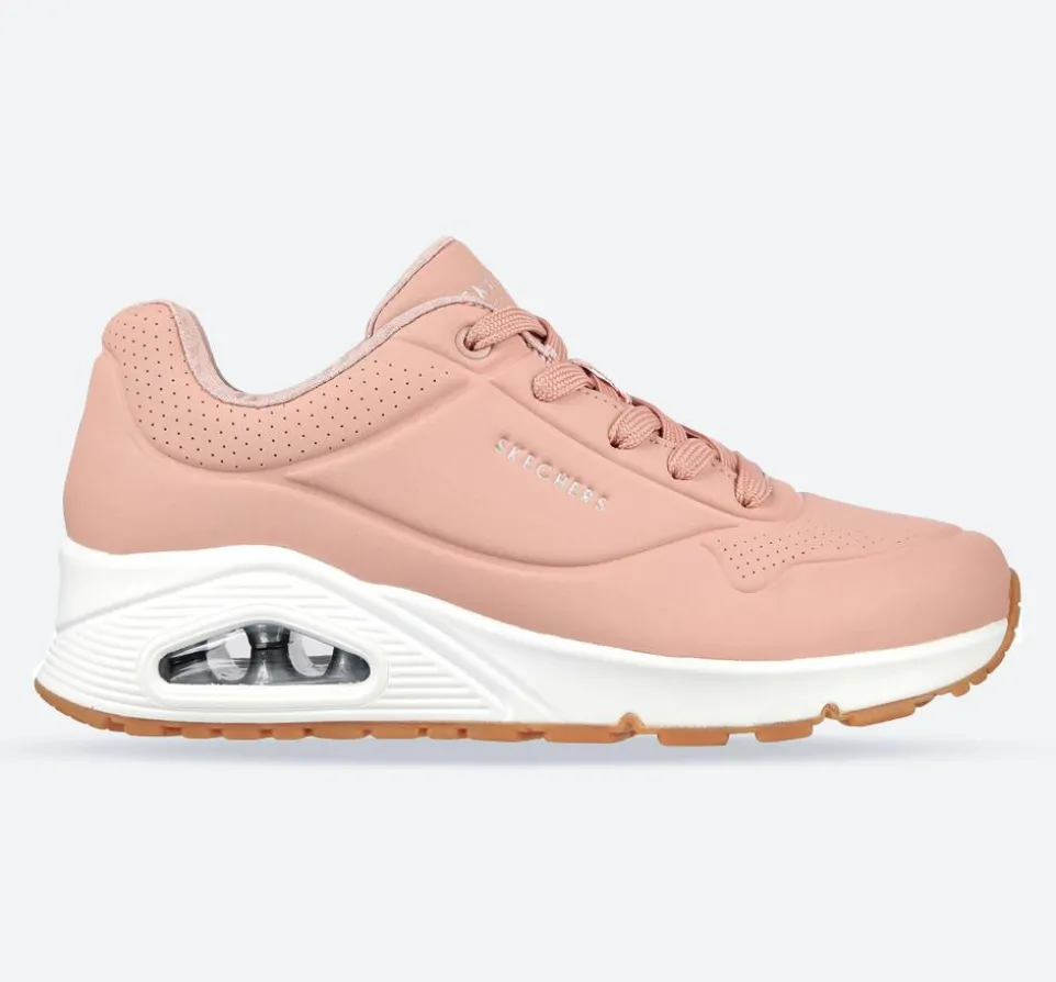 Women's Wide Fit Skechers 73690 Uno Stand On Air Sports Trainers - Blush