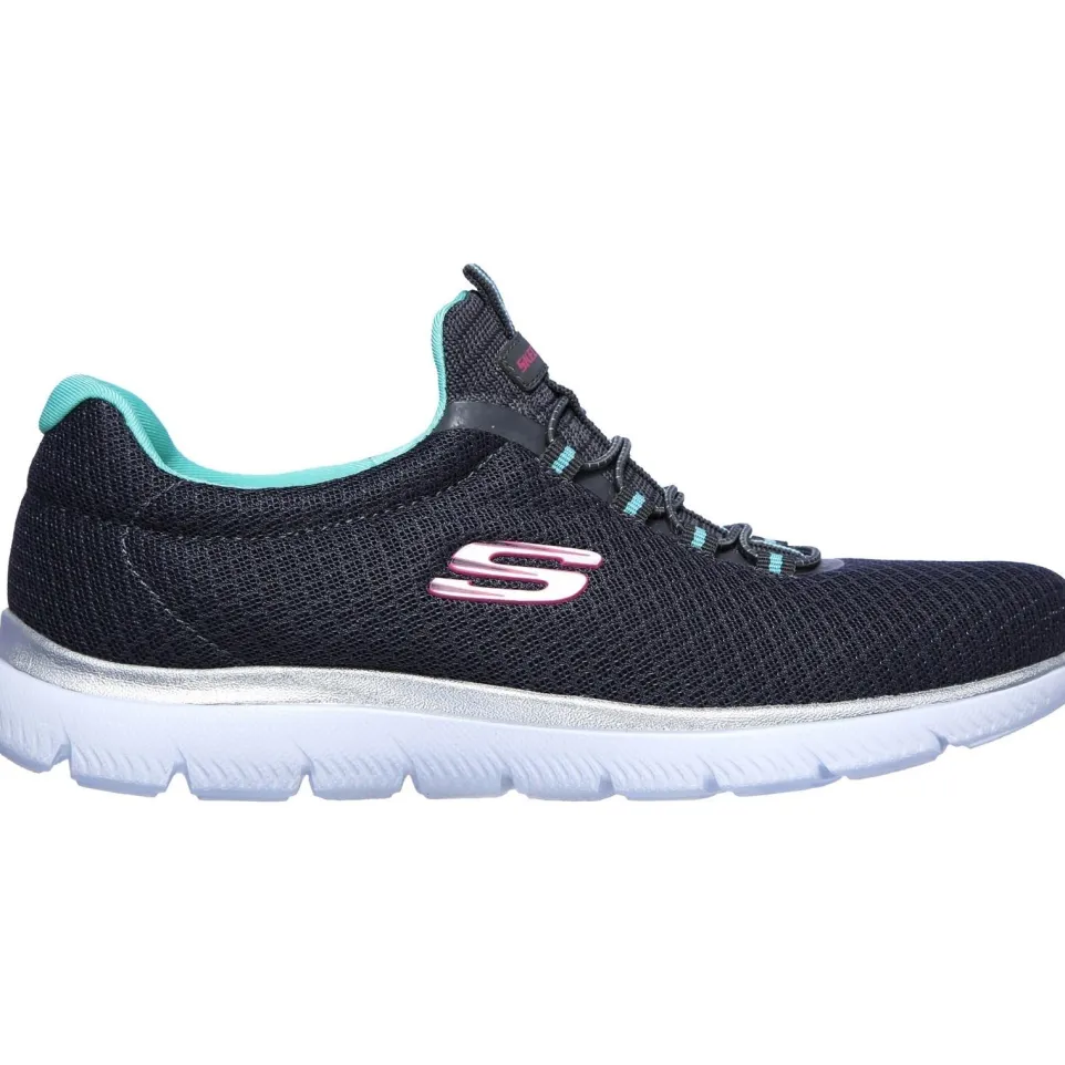 Women's Wide Fit Skechers 12980 Summits Slip On Sports Trainers - Charcoal/Green