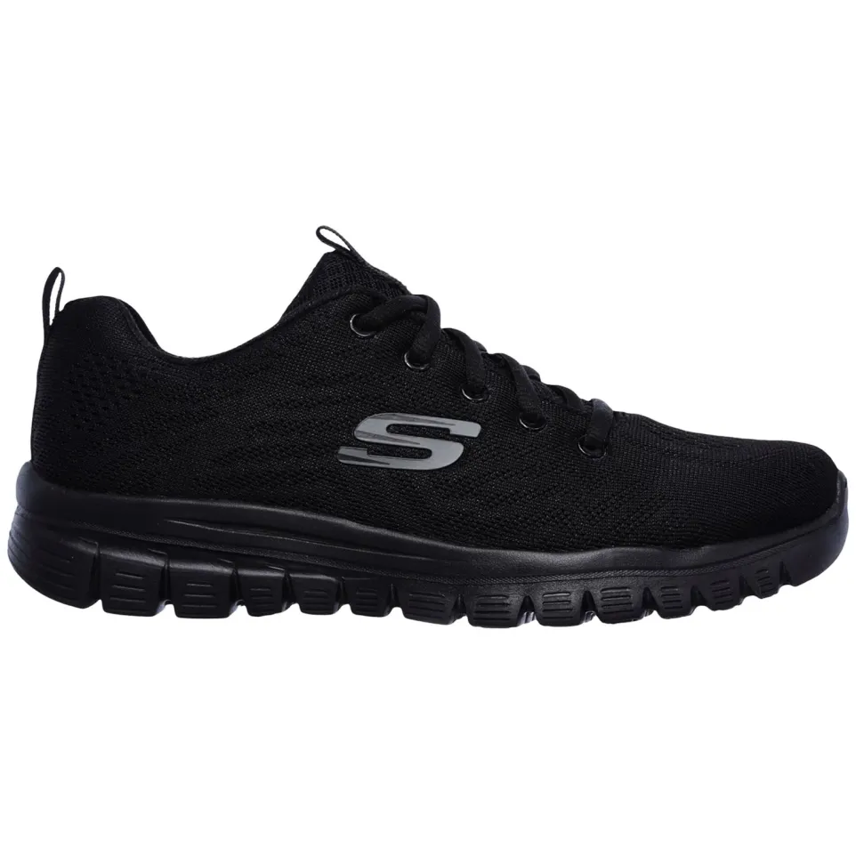 Women's Wide Fit Skechers 12615 Graceful Get Connected Sports Trainers - Black