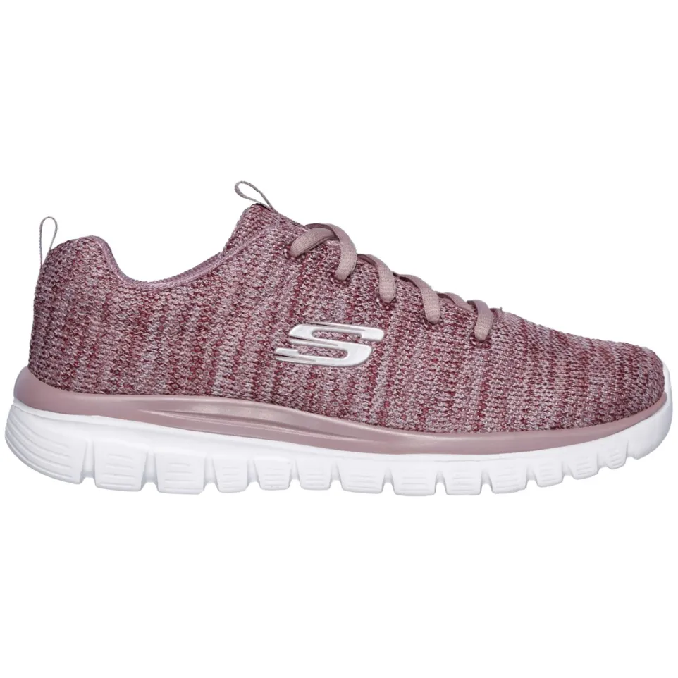 Women's Wide Fit Skechers 12614 Graceful Twisted Fortune Trainers - Mauve