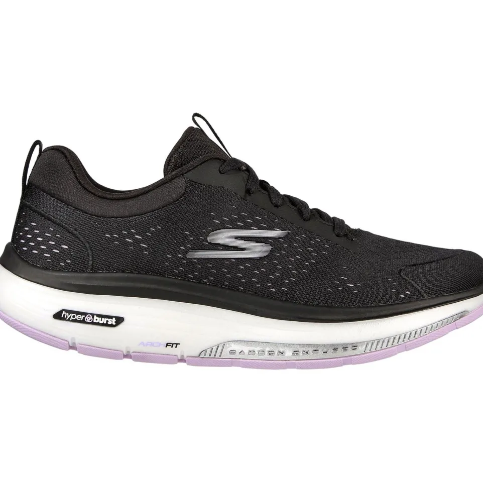 Women's Wide Fit Skechers 124933 Go Walk Workout Walker Trainers - Black/Lavender