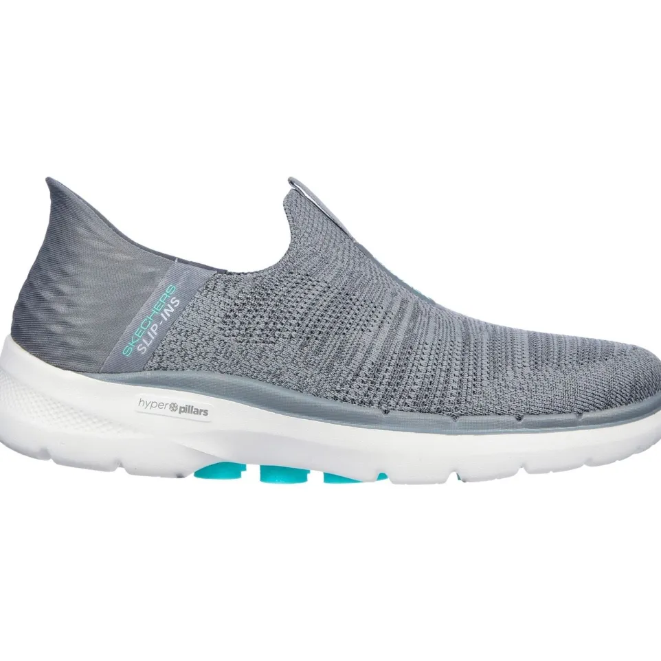 Women's Wide Fit Skechers 124569 Slip-ins GO WALK 6 Fabulous View Trainers - Grey
