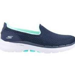Women's Wide Fit Skechers 124508 Go Walk 6 Big Splash Trainers - Navy/Turquoise