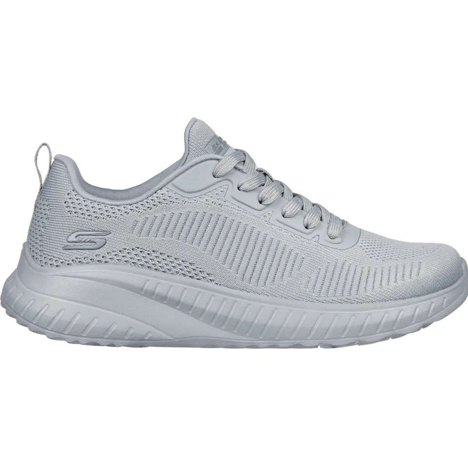 Women's Wide Fit Skechers Bobs Squad Chaos Face Off 117209 Vegan Trainers - Light Grey
