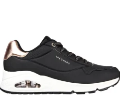 Women's Wide Fit Skechers Uno 155196 Shimmer Away Trainers - Black