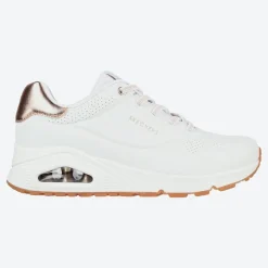 Women's Wide Fit Skechers Uno 155196W Shimmer Away Trainers - White