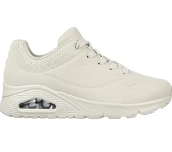 Women's Wide Fit Skechers 73690 Uno - Stand On Air Walking Street Wear Trainers - Off White