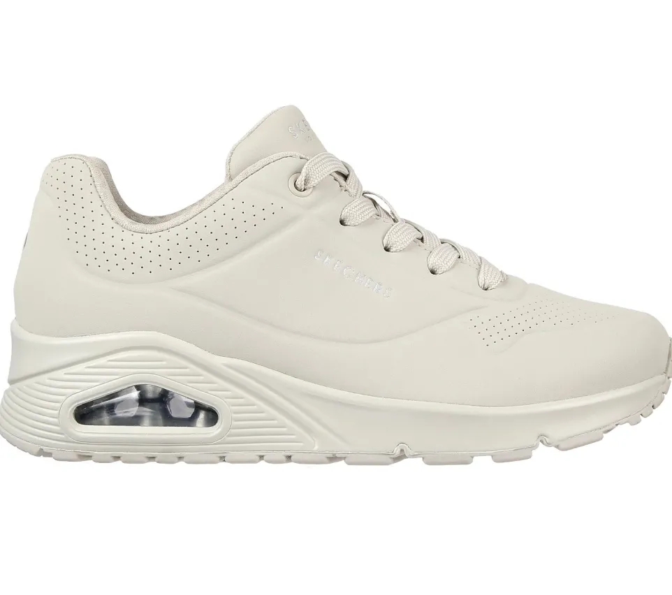 Women's Wide Fit Skechers 73690 Uno - Stand On Air Walking Street Wear Trainers - Off White