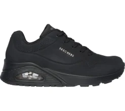 Women's Wide Fit Skechers 73690 Uno - Stand On Air Walking Street Wear Trainers - Black