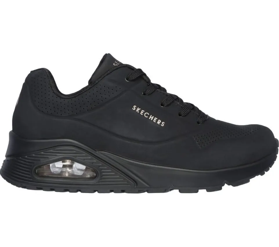 Women's Wide Fit Skechers 73690 Uno - Stand On Air Walking Street Wear Trainers - Black