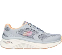 Women's Wide Fit Skechers 149686 Relaxed Fit Arch Fit D'lux Trainers - Gray/Coral
