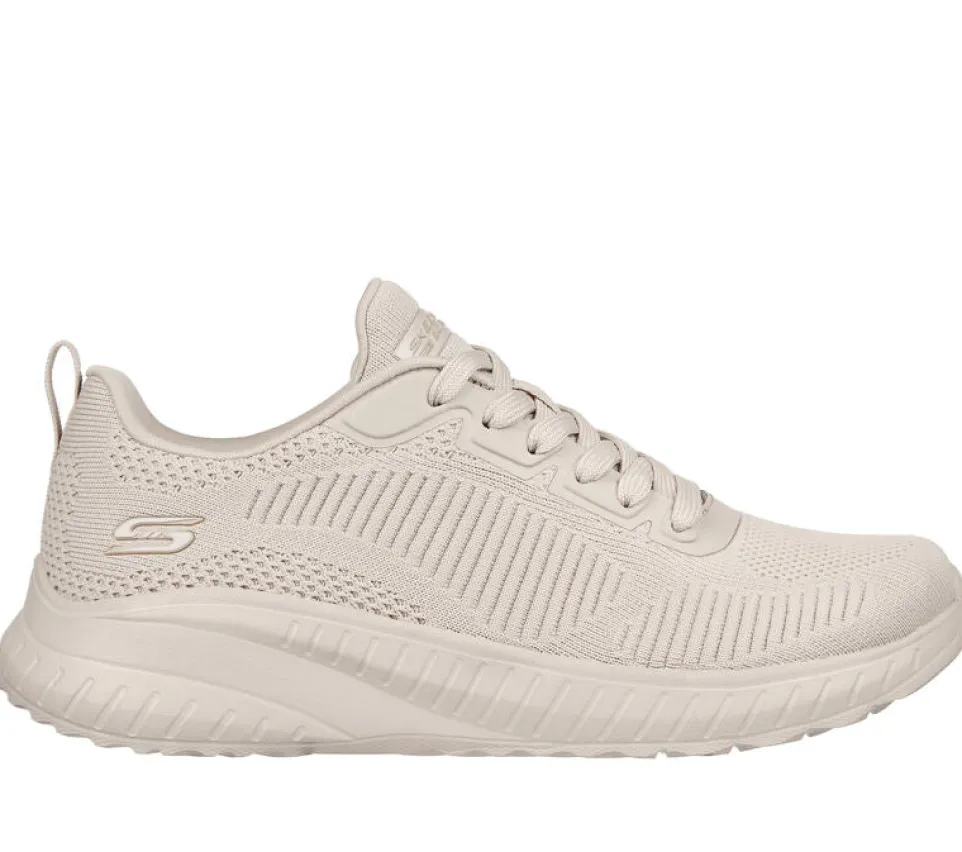 Womens Wide Fit Skechers Bobs Squad Chaos Face Off 117209 Vegan Trainers - Nude/Natural