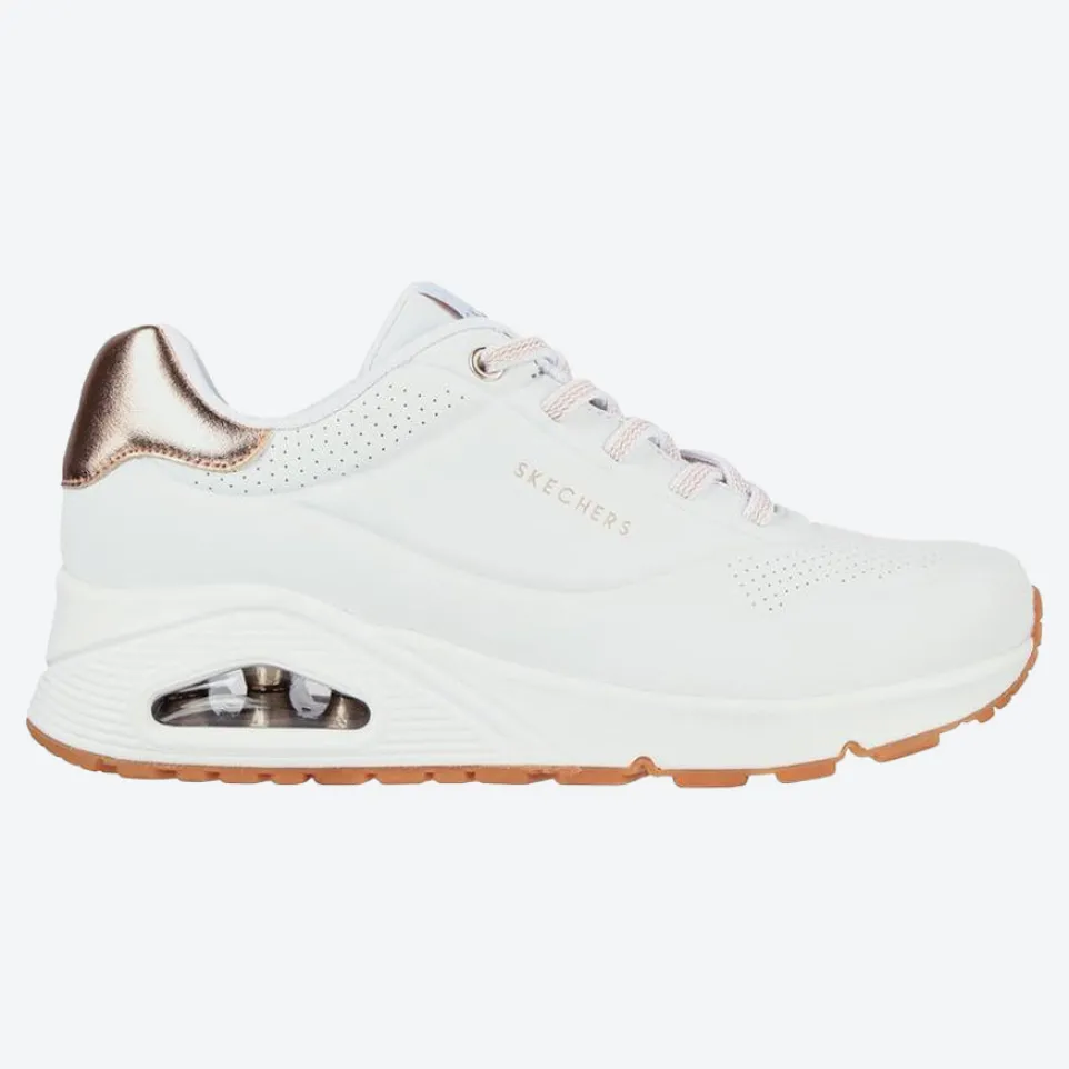 Women's Wide Fit Skechers Uno 155196W Shimmer Away Trainers - White