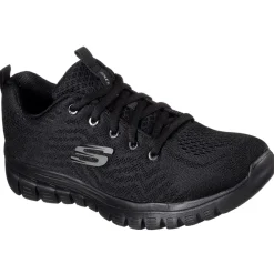 Women's Wide Fit Skechers 12615 Graceful Get Connected Sports Trainers - Black