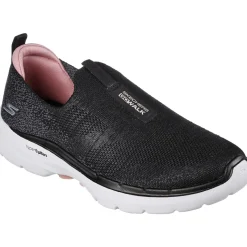 Women's Wide Fit Skechers 124502 Go Walk 6 Glimmering Trainers - Black/Pink