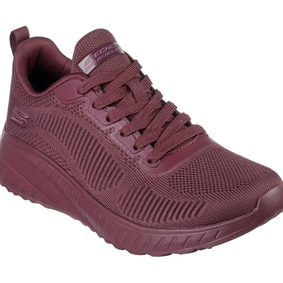 Women's Wide Fit Skechers 117209 Bob Squad Chaos Face Off Trainers -Plum