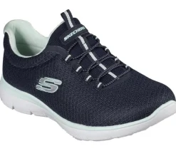 Women's Wide Fit Skechers 12980 Summits Slip On Sports Trainers - Navy/Aqua