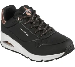 Women's Wide Fit Skechers Uno 155196 Shimmer Away Trainers - Black
