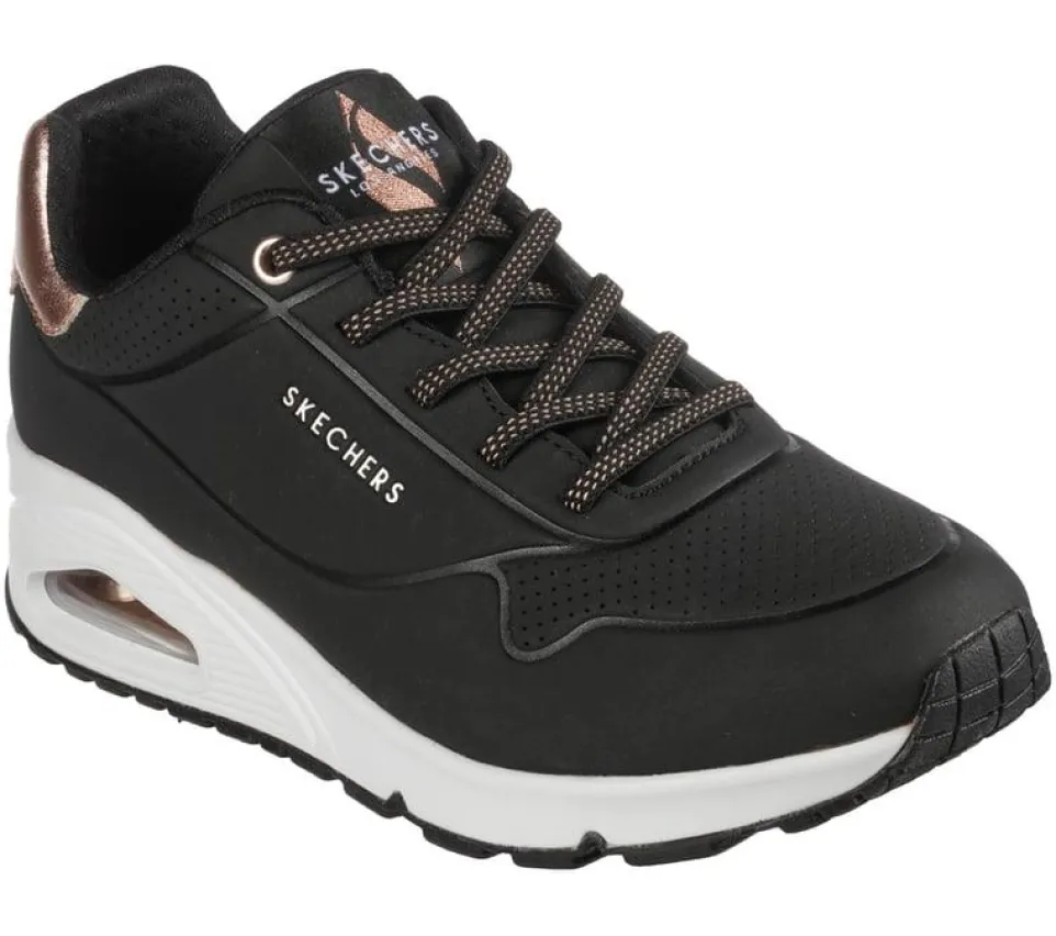 Women's Wide Fit Skechers Uno 155196 Shimmer Away Trainers - Black