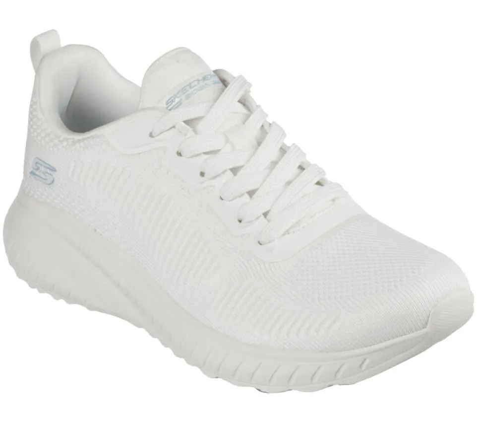 Womens Wide Fit Skechers Bobs Squad Chaos Face Off 117209 Vegan Trainers - Off White