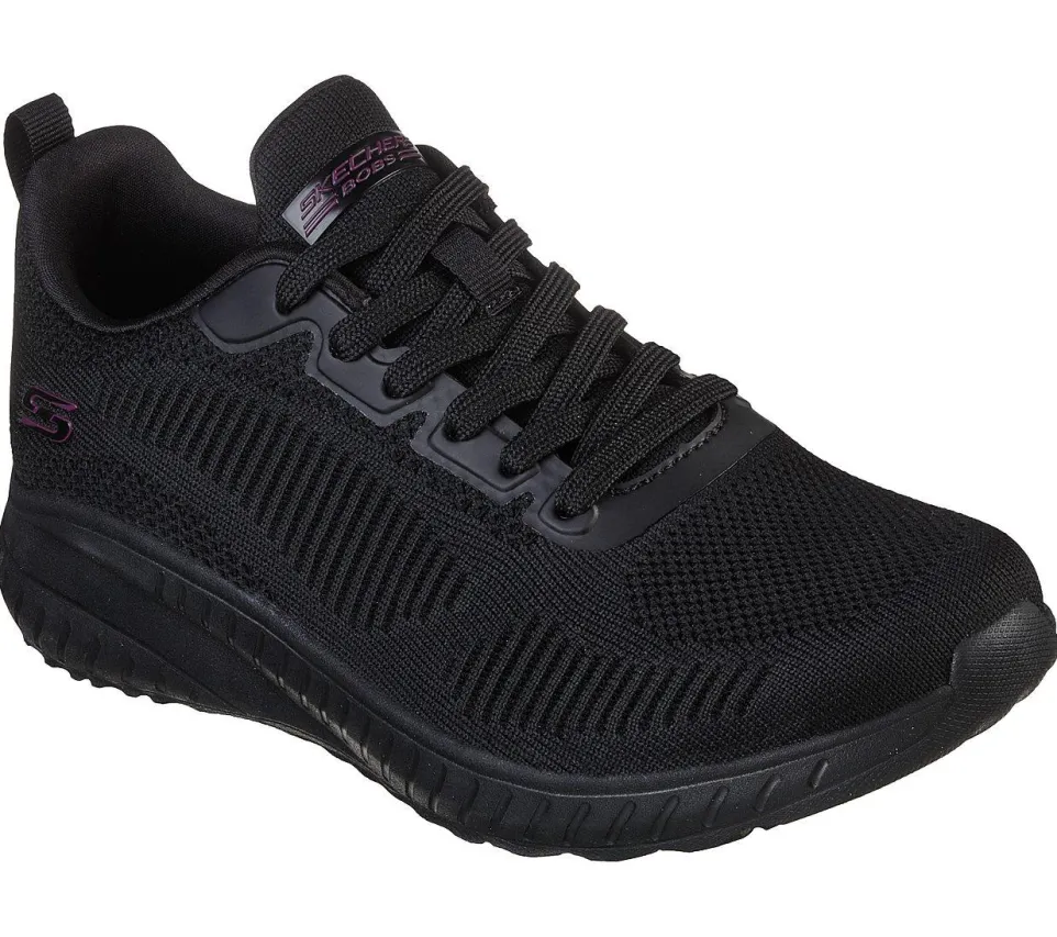 Womens Wide Fit Skechers Bobs Squad Chaos Face Off 117209 Vegan Trainers - Black