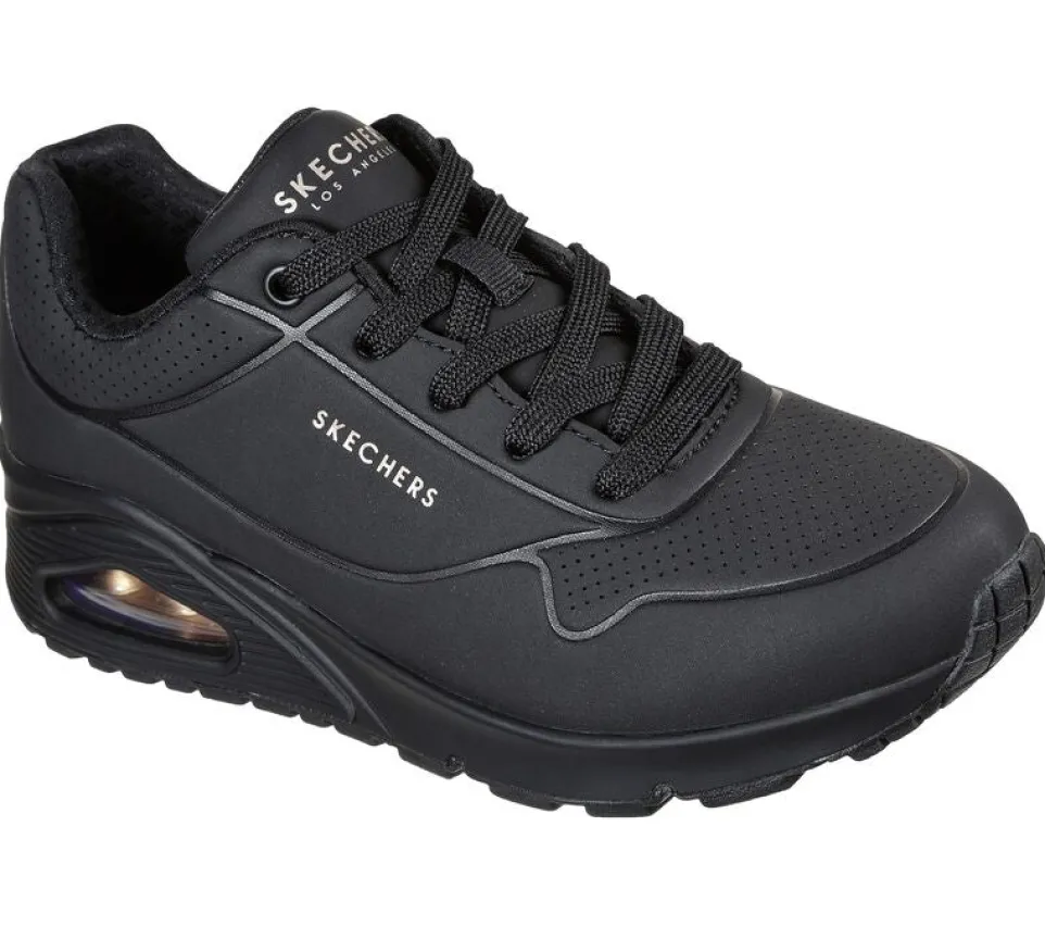 Women's Wide Fit Skechers 73690 Uno - Stand On Air Walking Street Wear Trainers - Black