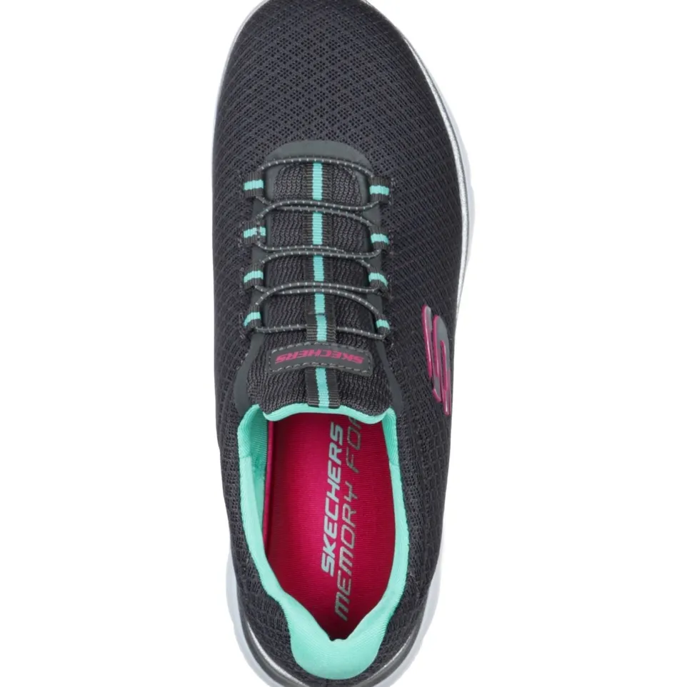 Women's Wide Fit Skechers 12980 Summits Slip On Sports Trainers - Charcoal/Green
