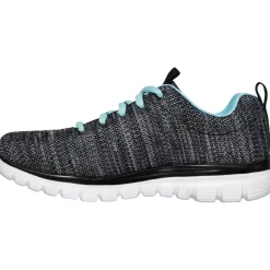 Women's Wide Fit Skechers 12614 Graceful Twisted Fortune Trainers - Black/Turquoise