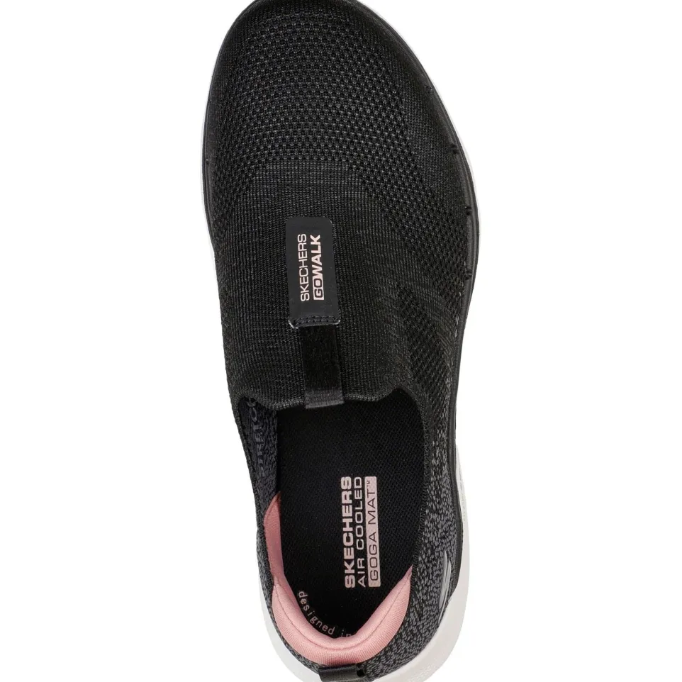Women's Wide Fit Skechers 124502 Go Walk 6 Glimmering Trainers - Black/Pink