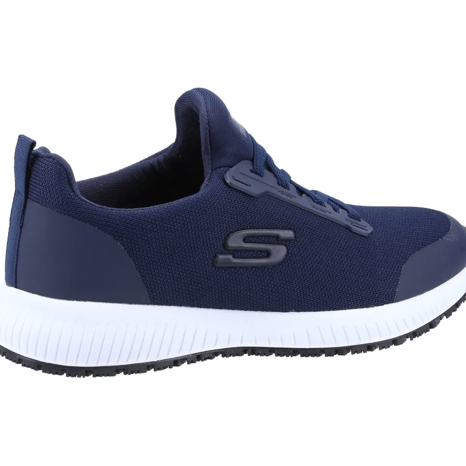 Women's Wide Fit Skechers 77222EC Squad SR Occupational Trainers - Navy
